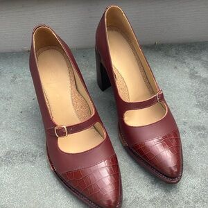 The office of Angela Scott Miss Eliza Block Heel Pump in Deep Burgundy